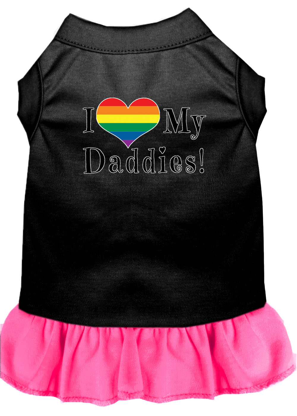 I Heart my Daddies Screen Print Dog Dress Black with Bright Pink Sm